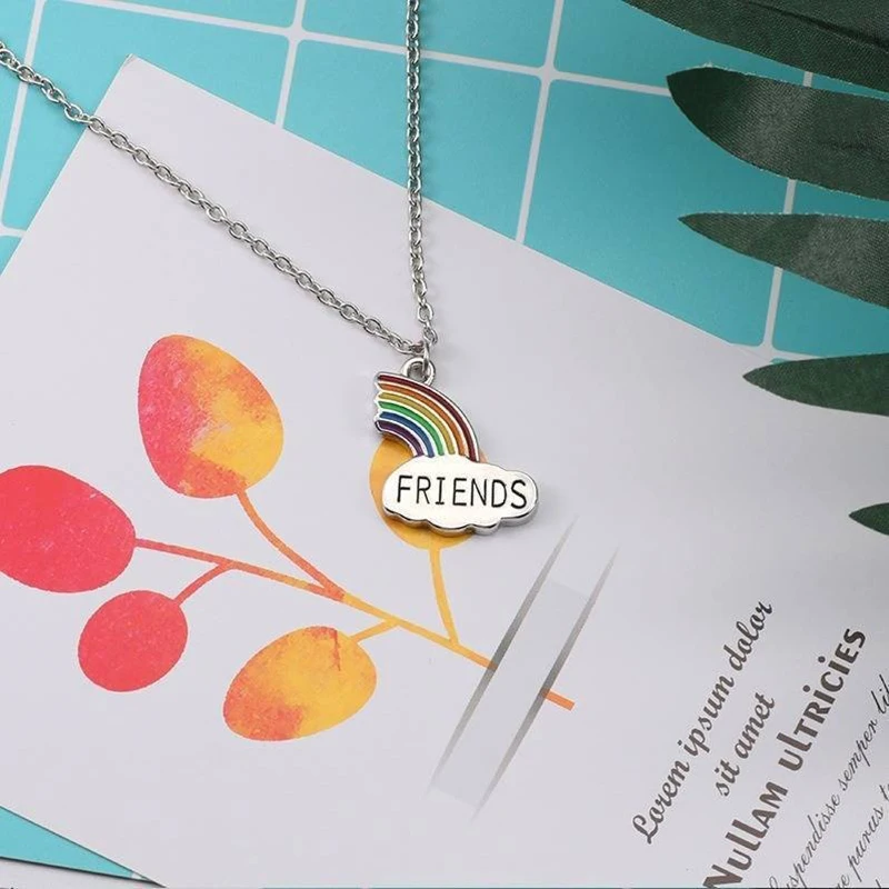 

1Set Korean Fashion Necklace Rainbow Pendant Couple Stitching Jewelry Accessories for Women Men Best Friends Gifts Wholesale