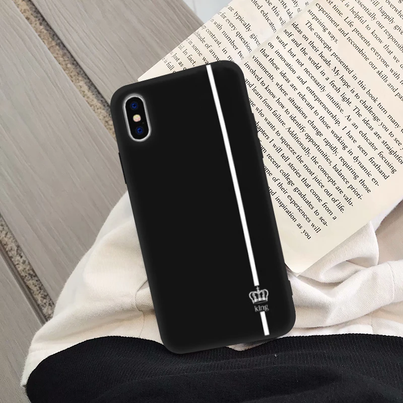 Чехол для влюбленных пар King Queen черный белый Силиконовый мягкий чехол iPhone X XS MAX XR 11