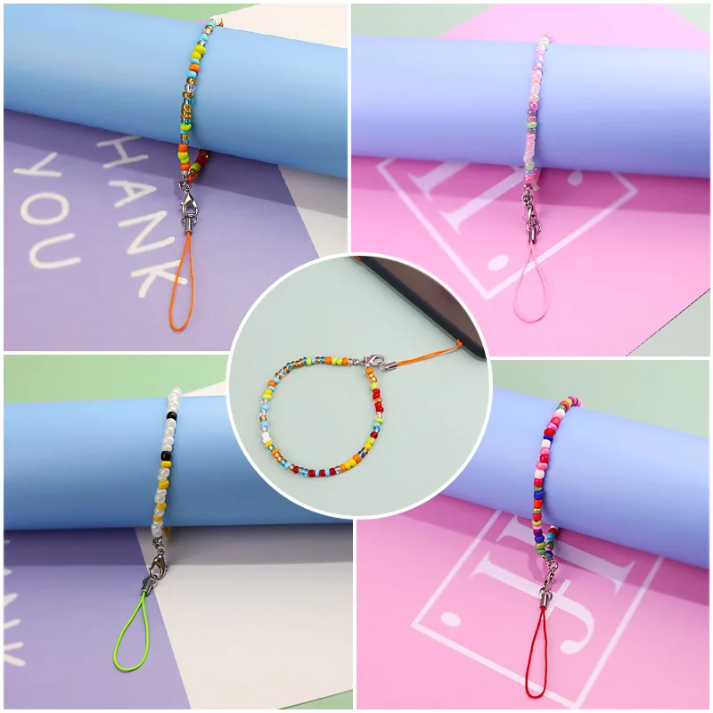 

Bohemian Beads Mobile Phone Accessories Straps Neck Creative Hanging Seed Bead Charm Bracelet Keycord Short Lanyard Party Gift