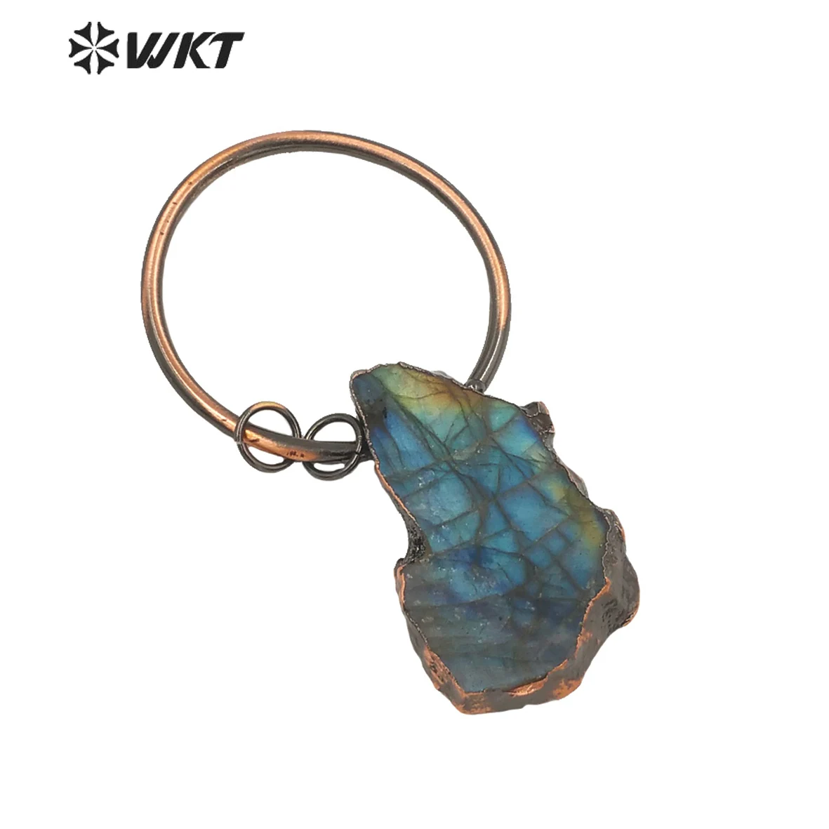 

WT-P1680 Amazing flash Natural high quality Labradorite stone pendant in antique copper Bohemian style stone necklace pendant