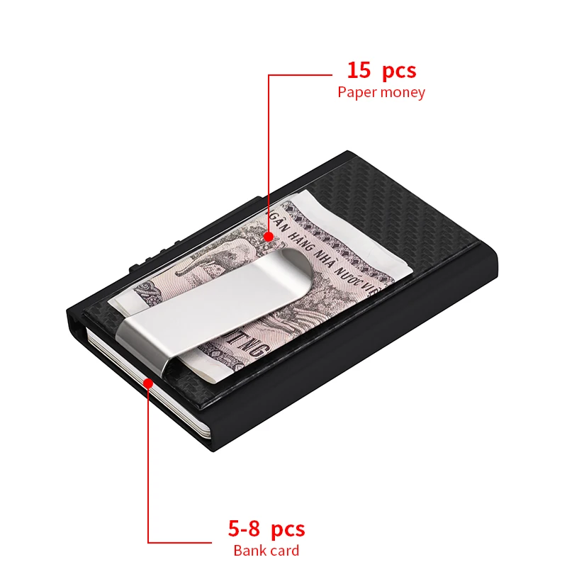 Metal Money Clip Wallet Smart Card Holder RFID Men Business ID Credit Card Holder Carbon Fiber Wallet Mens CardHolder 4 Colors