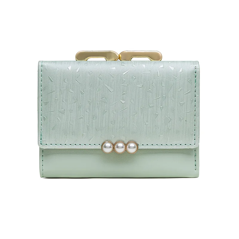 

Wallets & Holders Short Wallet Women New Fashion Tri-Fold Coin Purse Pearl Purse Solid Color Credit Card Holder Bags