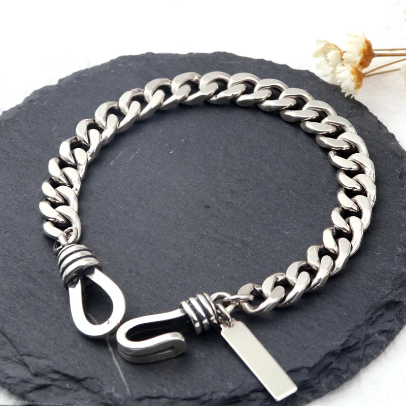 Простой плоский браслет-цепочка из стерлингового серебра 925 пробы для мужчин и