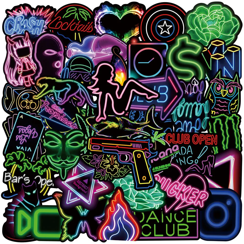 

10/50PCS Neon Light Stickers Vsco Graffiti Laptop Guitar Luggage Skateboard Bike Car Waterproof Cool Kid Toys Decal Sticker