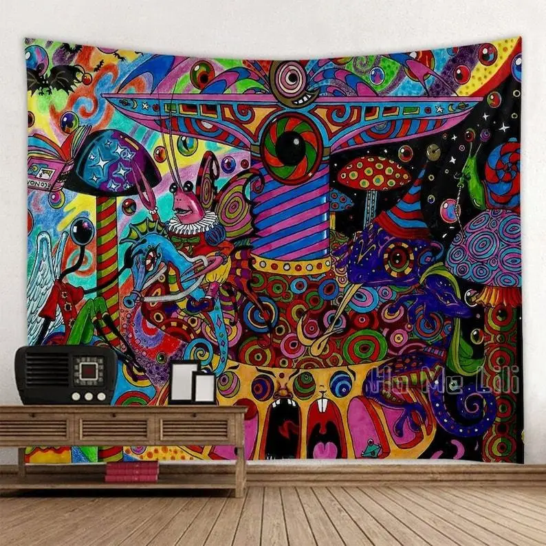 

Психоделический арабический гобелен, стильный хиппи абстрактный художественный Настенный декор для спальни, гостиной
