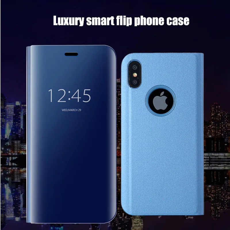 Flip Stand Phone case for iPhone XS Max XR Clear View Smart Mirror Case For X 8 7 6s Plus Cases 360 Full body cover | Мобильные