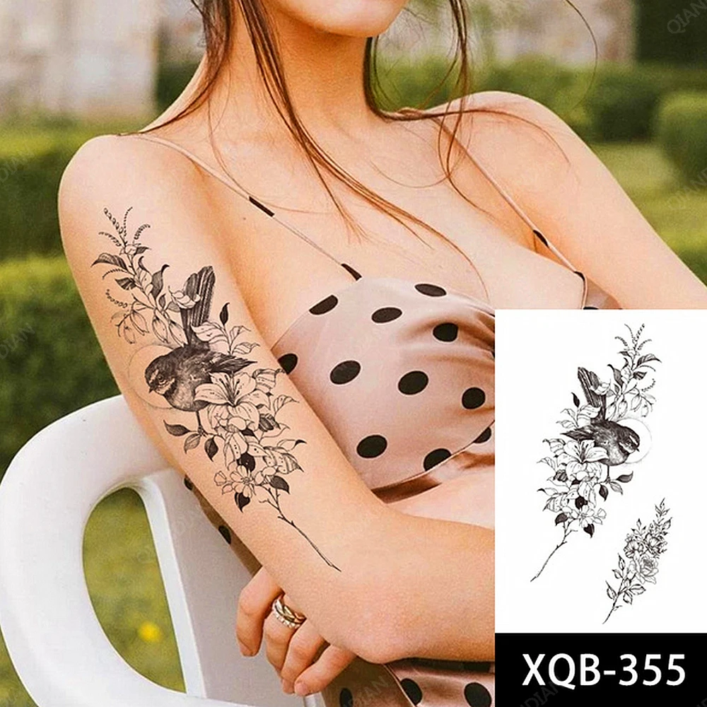 

1pc Birds Flower Petal Women Couple Temporary Tattoos Fake Stickers Arm Sleeves Cool Art Sexy Transfer