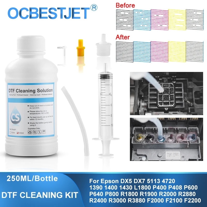 Solución de limpieza DTF, cabezal de impresión, estación de tapado líquido, fluido de limpieza directo para transferencia de tinta, Kit de limpieza, 250ML