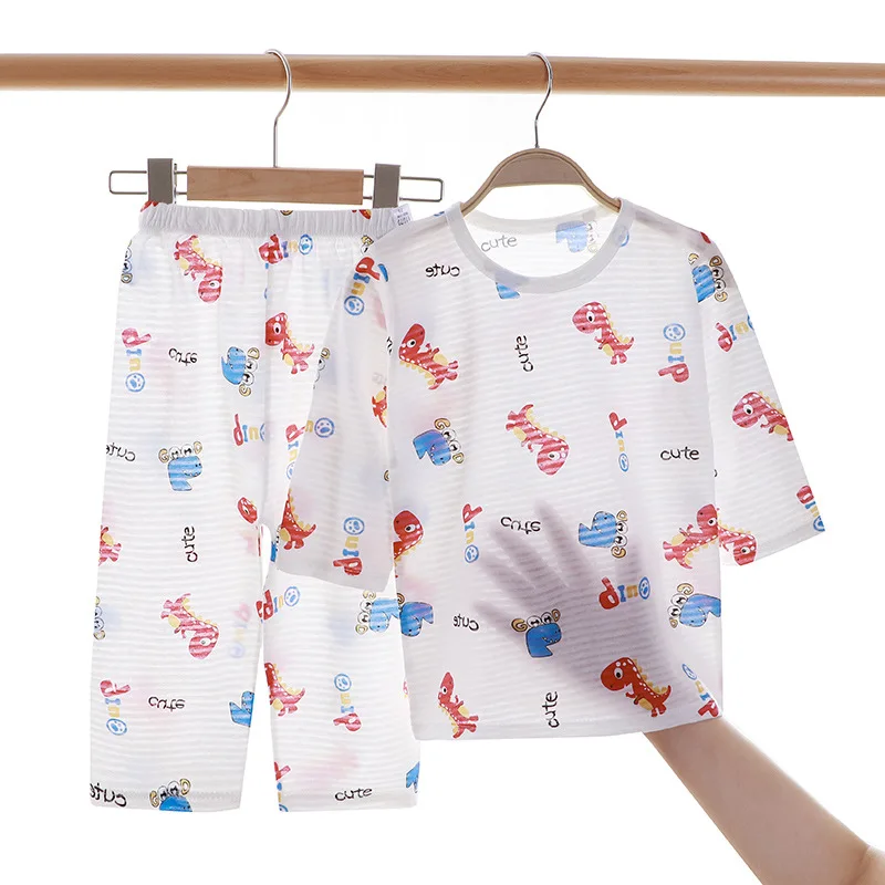 Летние хлопковые пижамы комплект для детей пижама маленьких мальчиков Комплекты