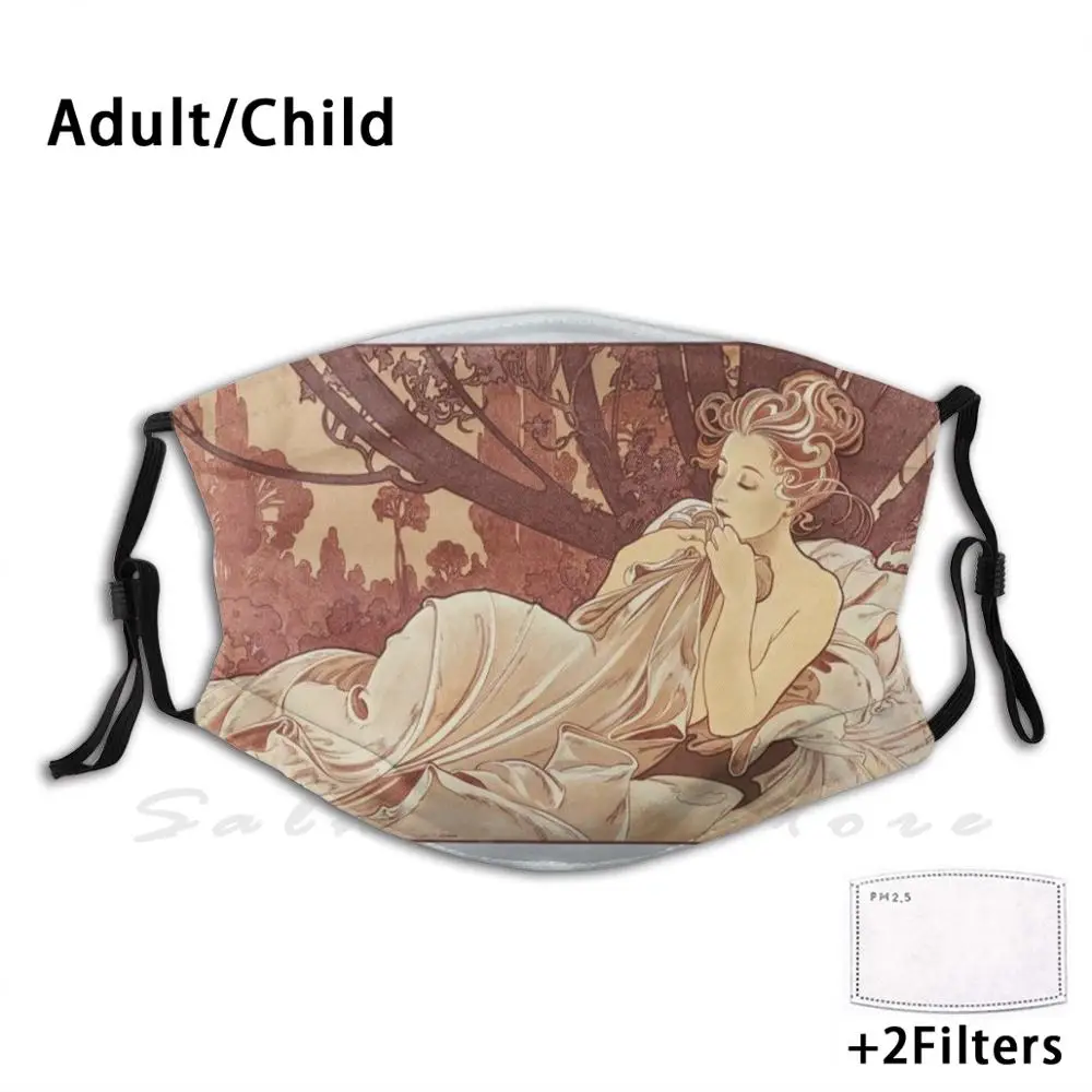 

Dusk Funny Print Reusable Pm2.5 Filter Face Mask Alphonse Alfonsa Mucha Nouveau Classic Classical Traditional Floral Flower