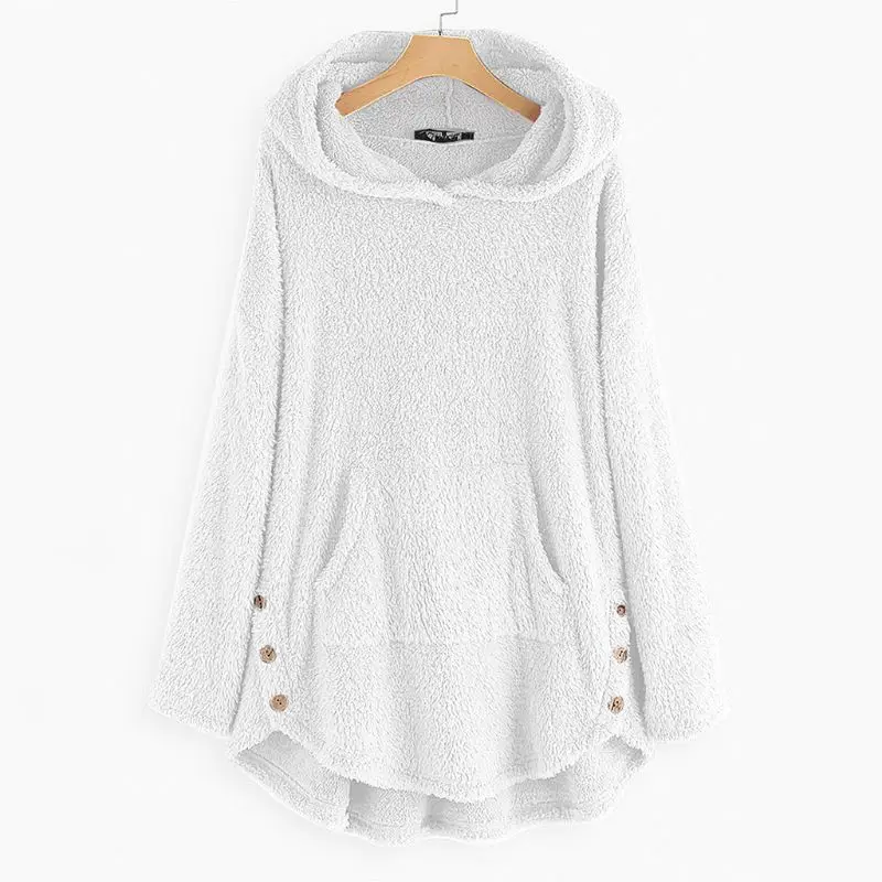 Женские флисовые толстовки с капюшоном повседневный Пушистый пуловер передним
