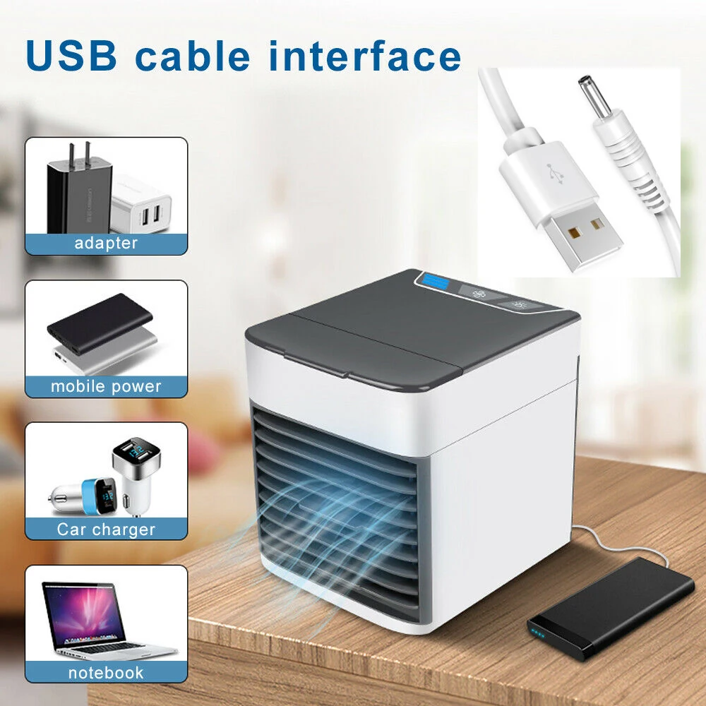 

Home Mini Air Conditioner Portable Air Cooler 7 Colors LED USB Personal Space Cooler Fan Air Cooling Fan Rechargeable Fan Desk