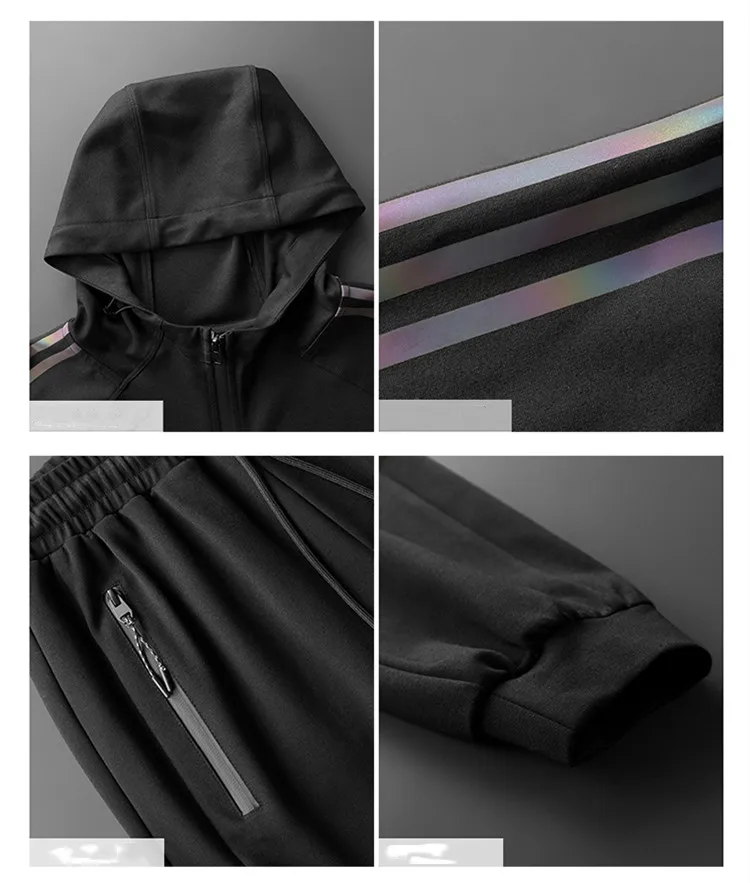 

Spring Men's Cotton Suit Fashion Cardigan Hooded Suit Classic Striped Zipper Men's Sports Suit