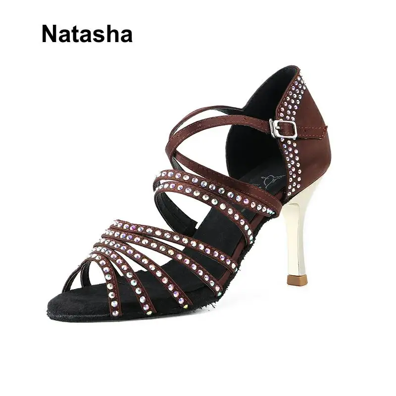 Наташа черная танцевальная обувь кофейная сумка инкрустированная стразами