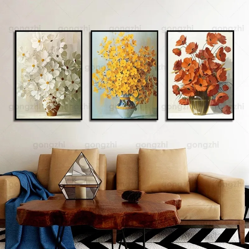

Flower Canvas Nordic Red Yellow White 3-Color Flowers 3 Pieces Wall Art Poster Living Room Bedroom Coffee Shop Custom Printing