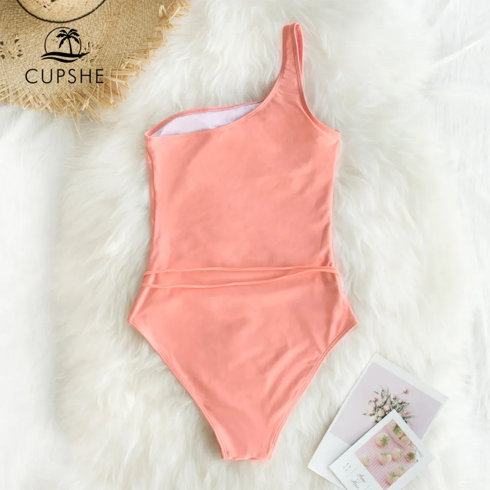 CUPSHE/Розовый Цельный купальник с одним плечом со съемным поясом сексуальный