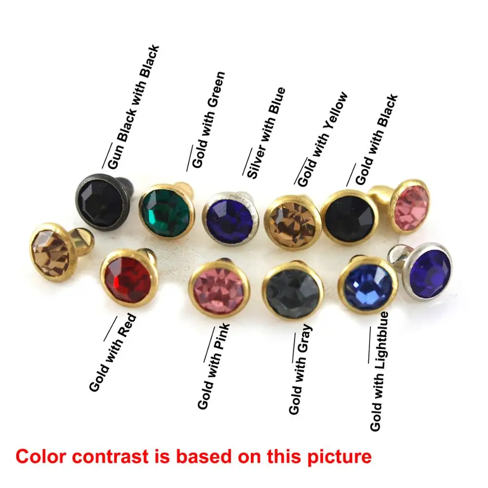 100 комплектов 6 мм Разноцветные Заклепки из горного хрусталя синтетические