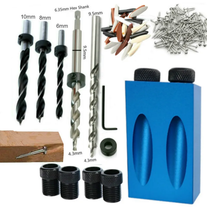 

Woodworking Oblique Hole Locator Drill Bits Pocket Hole Jig Kit 15 Degree Angle Drill Guide Set Hole Puncher DIY Carpentry Tools