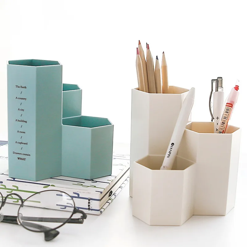 

New Hexagon ABS Table Organizer Makeup Cosmetic Holder Desk Pen Pencil Storage Box Case Gel pen Container