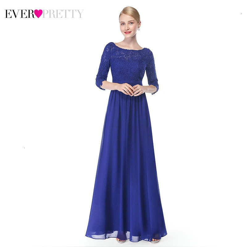 Ever Pretty, вечерние платья, длинные, а-силуэт, круглый вырез, рукав 3/4, элегантное шифоновое платье, Vinatge, вечерние платья, Robe De Soiree