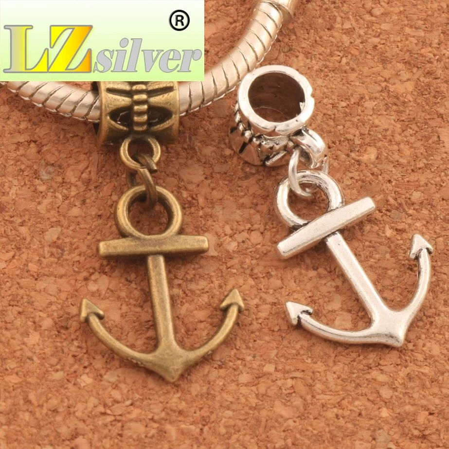 Anchor Hope Big Hole Beads 15x29 mm 100PCS Zinc Alloy Dangle Fit European Charm Bracelets Jewelry DIY B143