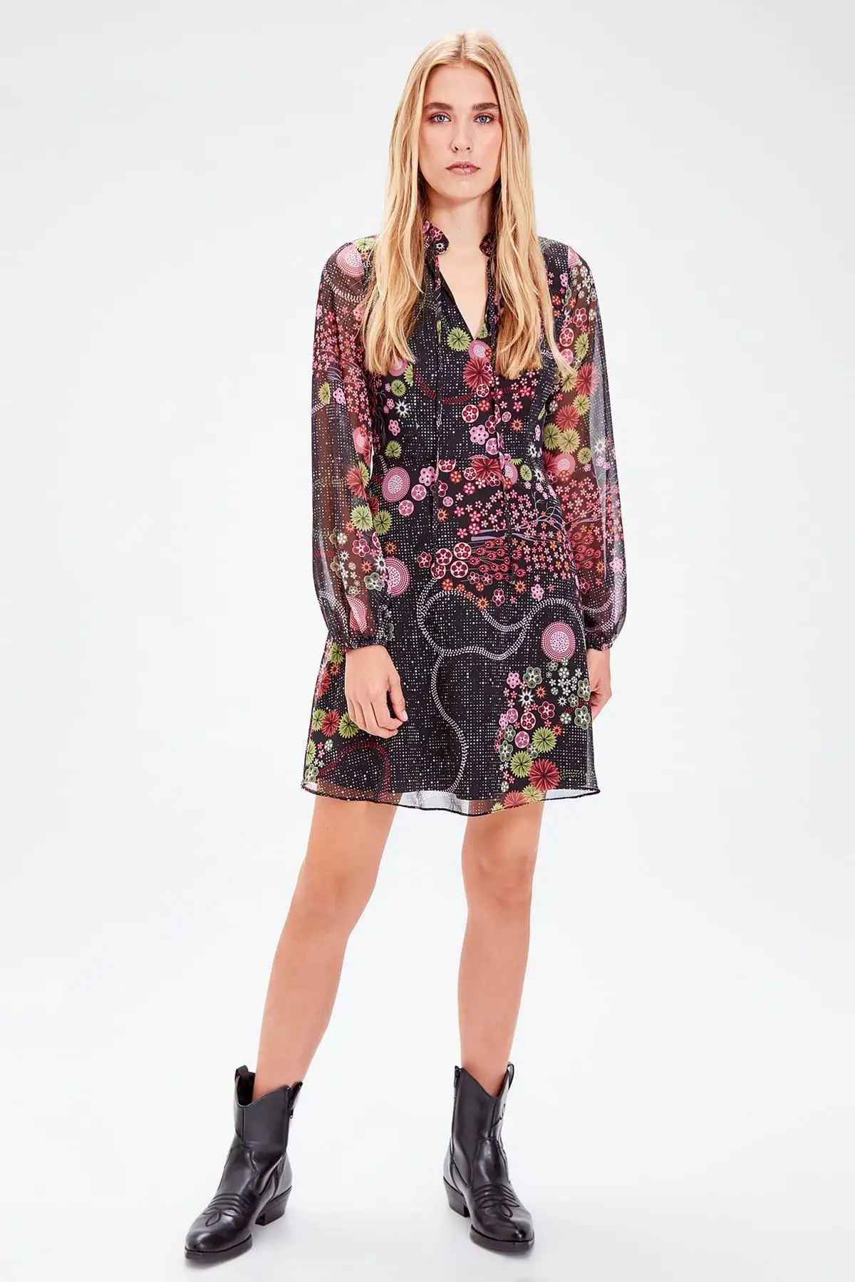 Черное платье с рисунком TWOAW20EL0551|Женские платья| |