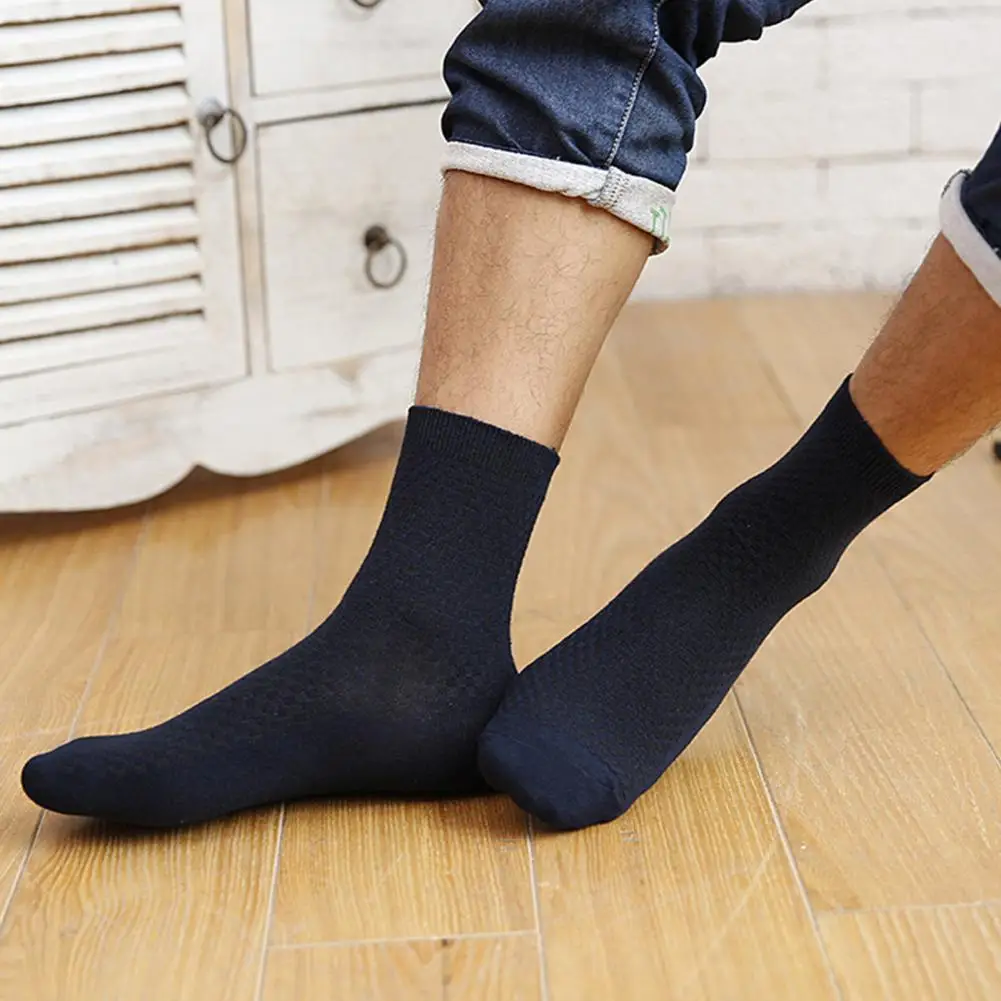 

10 Pairs Socks Small Plaid Solid Color Lightweight Men Stretchy Water Absorption Socks for Sports