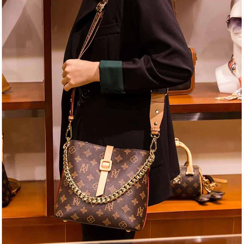 

Genuine Leather Classic Bucket Bag Retro High-quality Chain Handbag 2021 New Shoulder Messenger Bags Women Purse and Handbags