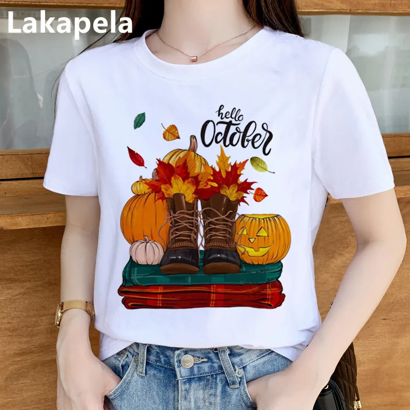 Новая модная женская летняя футболка на День Благодарения осень Хэллоуин топы