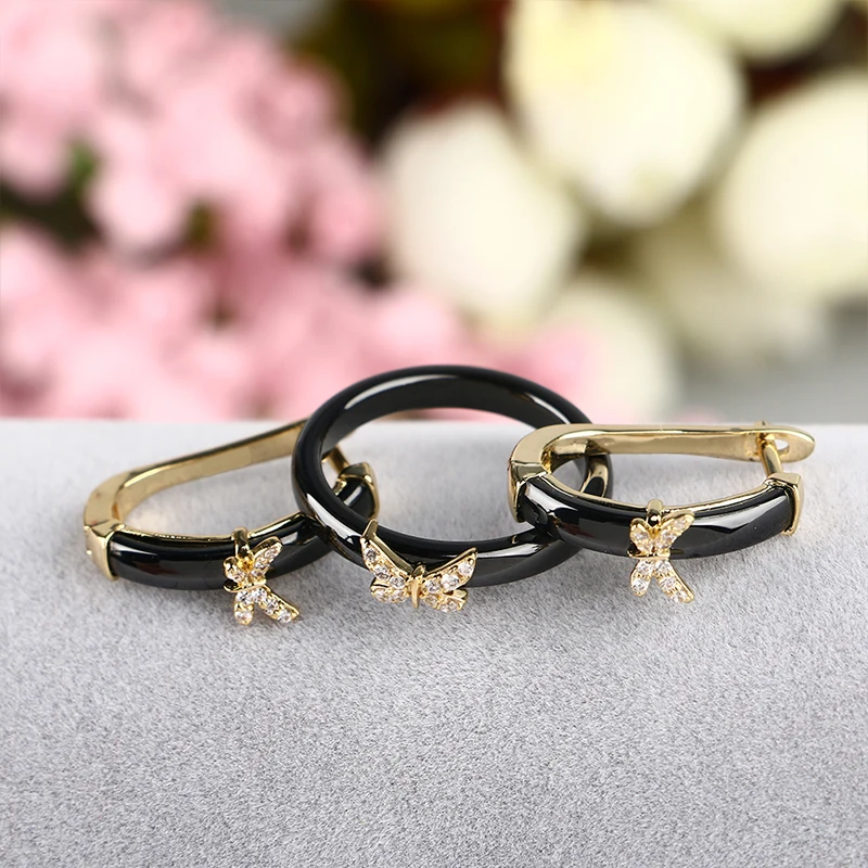 TUHE новый изысканный ювелирный комплект Бабочка с золотыми кристаллами черные