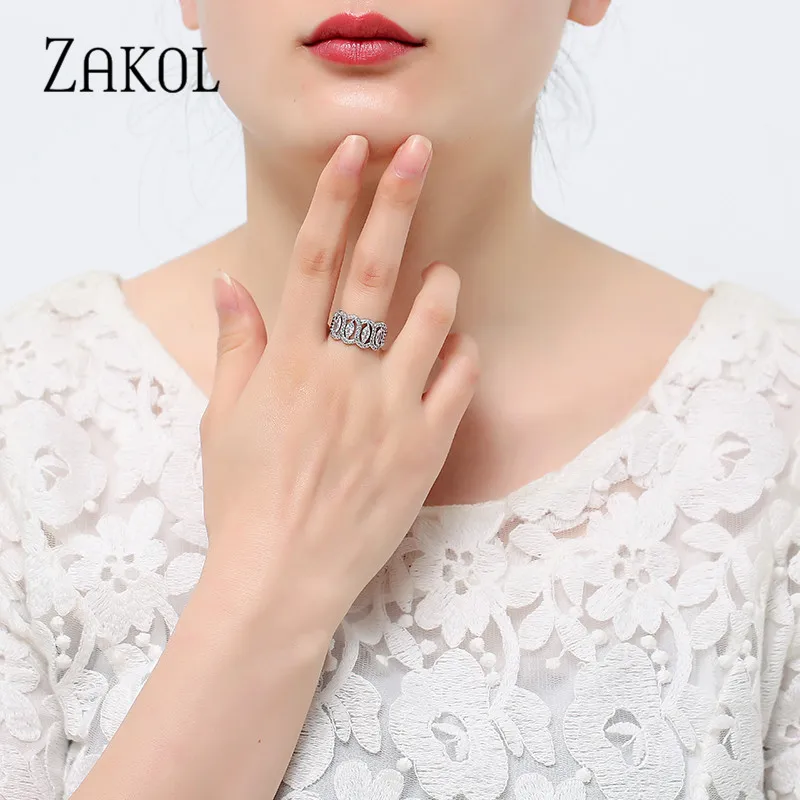 ZAKOL Новое поступление модные кольца на палец с кубическим цирконием для женщин