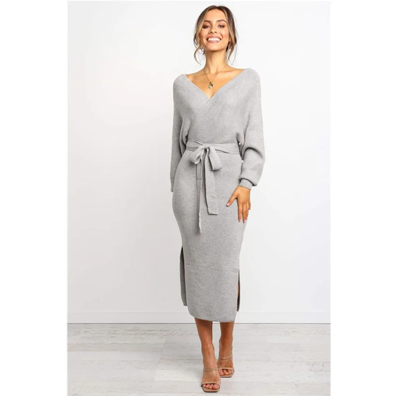 Женское трикотажное платье Mozuleva осенне зимнее свитер с v образным вырезом и