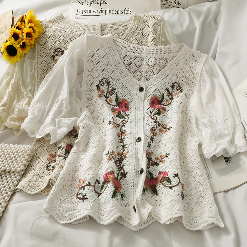 

Women Fashion Outdoor Casual Embroidery Patchwork Hollow Blouse Ladies OL Sweet Top Girls Student Elegant Daily Basic Shirts