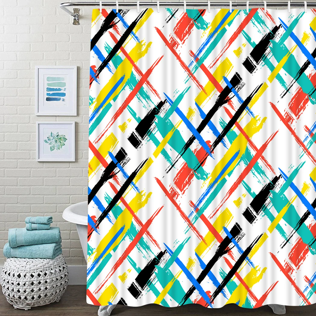 

Boho Shower Curtain Plaid Stripes Blue Retro Shower Curtain Waterproof Fabric For Bathroom Decor Shower Curtains Set With Hooks