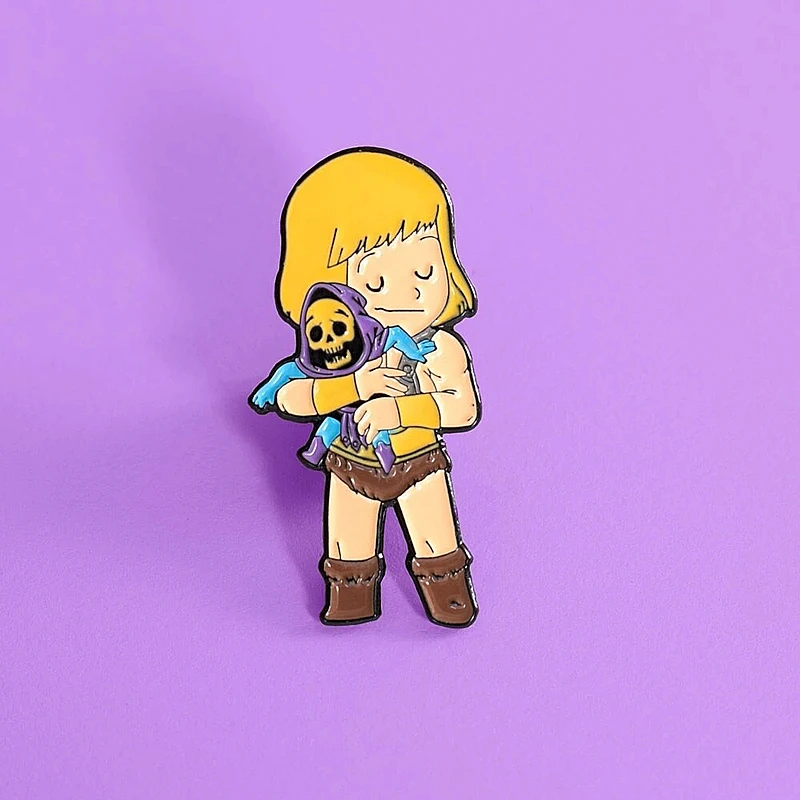 Классическая мультяшная эмалированная брошь-раскладушка He-Man and Skeleton