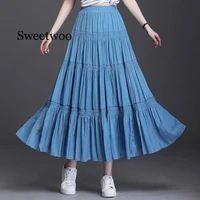 2020 spring autunm women ruffle skirtfashion summer cotton linen skirts long maxi skirts