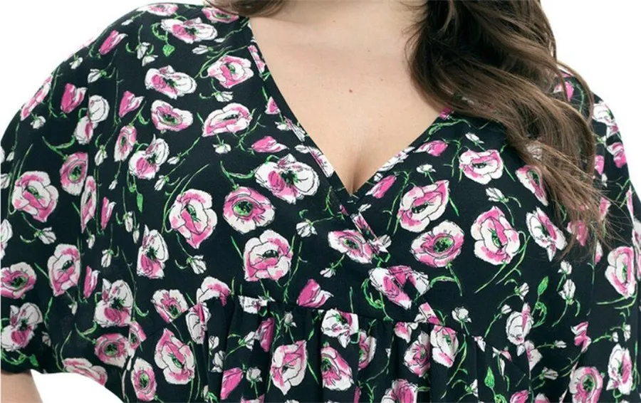 

Elegant Short Sleeve Floral Print Dress Women 2021 Summer Female Casual V-neck Collar Office Lady Loose Beach Dresses Vestidos