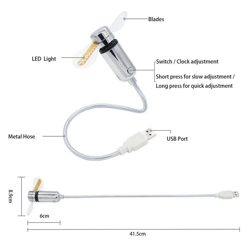 2 USB-вентилятора со светодиодной подсветкой для часов портативный охлаждающий