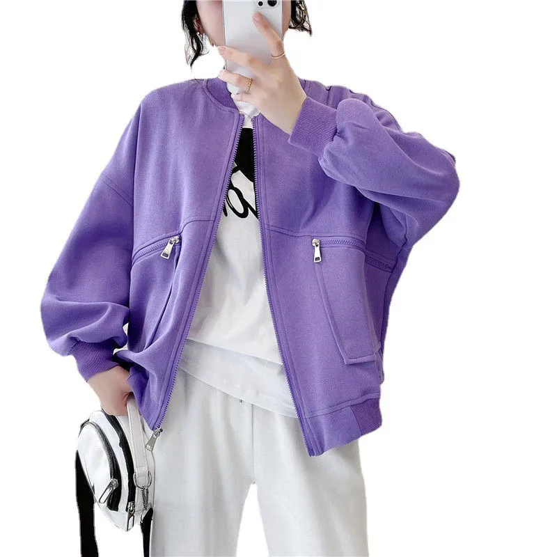 

Baseball Uniform Jacket Women 2021 Spring Autumn Loose Casual Sweater Jacket Regular Fashion Short Coat Female JD1305