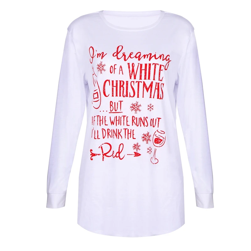 2019 Best Sell Casual Women Christmas Clothing White Long Sleeve Tees T-Shirt Red Letter Print O Neck Streetwear Pullover Tops | Женская