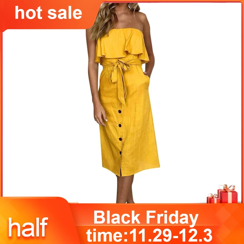 Женское платье с оборками exy элегантное Хлопковое на пуговицах открытыми плечами