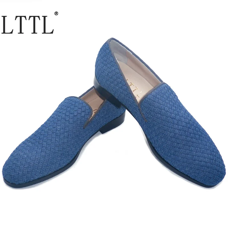 

Лоферы LTTL мужские парусиновые, повседневные туфли ручной работы, без застежки, Классическая обувь для вечеринки и выпускного вечера, синие