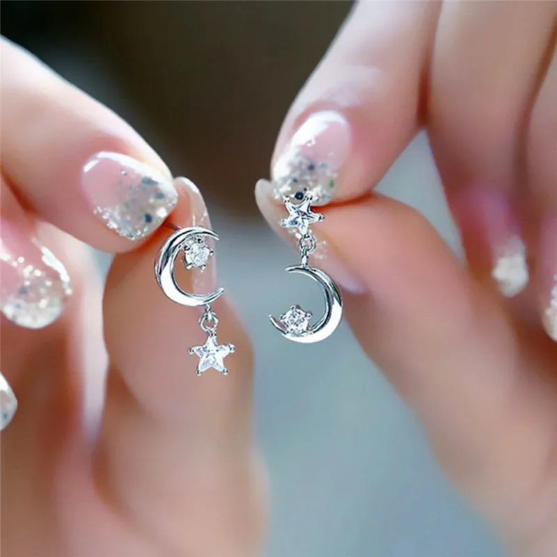 1 пара корейский Стиль луна и звезды серьги-гвоздики серьги с кристаллами