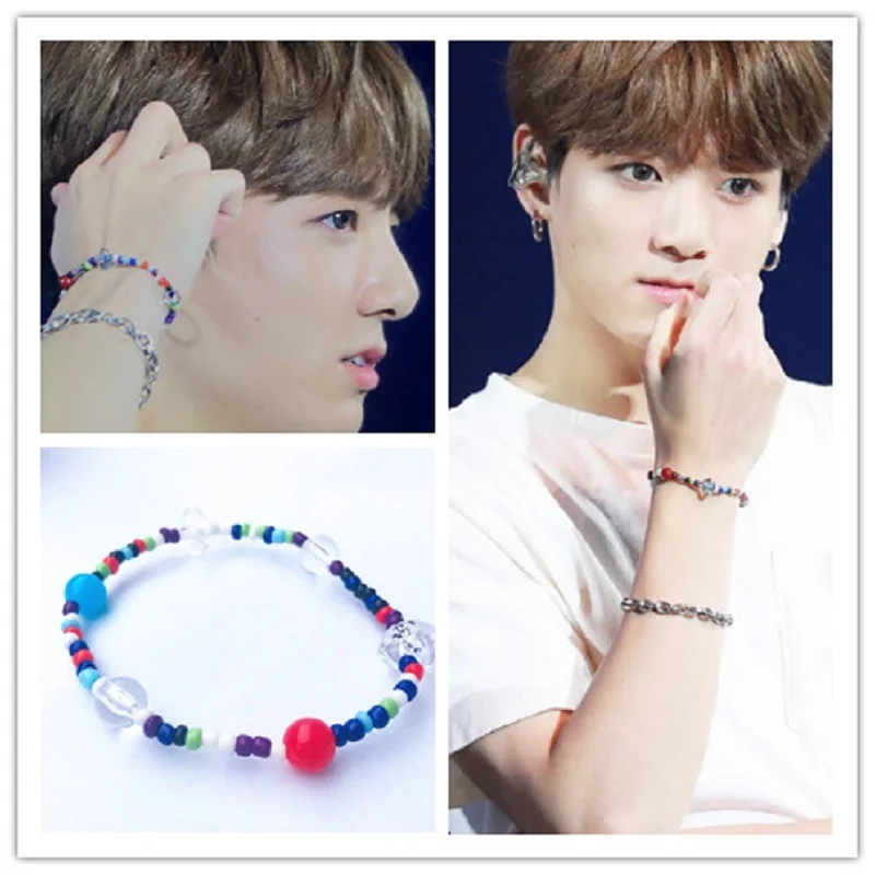 

KPOP Bangtan Boys Bracelet V JUNG KOOK BraceletBeaded Elastic Wrist K-POP Student Gifts New Korea Group Thank You Card Favorites