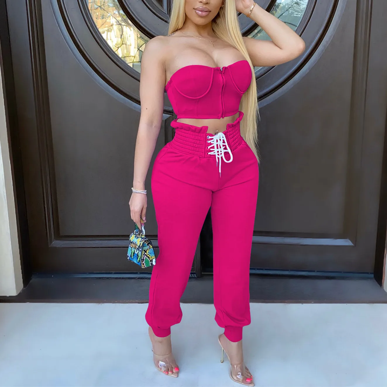 

Комплект из двух предметов для женщин, комплект из двух предметов, укороченный топ и штаны, спортивный костюм, одежда для женщин