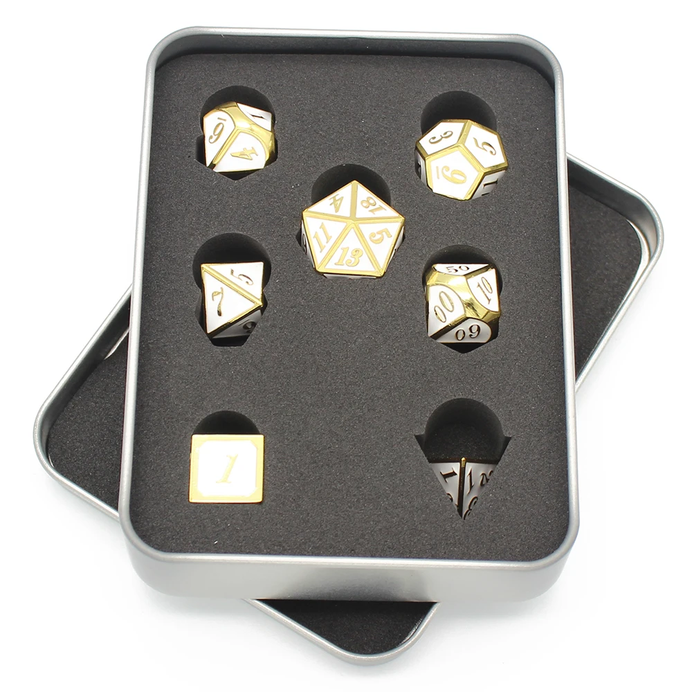 Металлические игральные кости D4 D6 D8 D10 D % D12 D20 с черным мягким мешочком на шнурке
