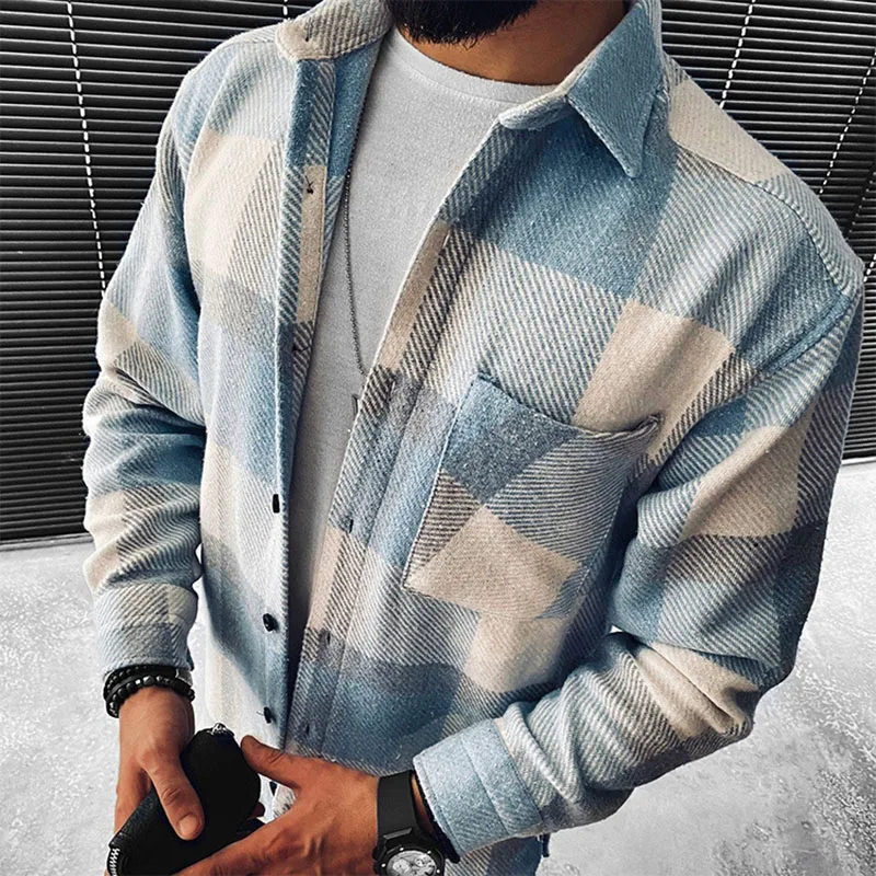 

2021 Men's Fashion Spring Plaid Casual Flannel Shirts Man Long Sleeve Fit Styles Men Jacket Cardigan Shirt