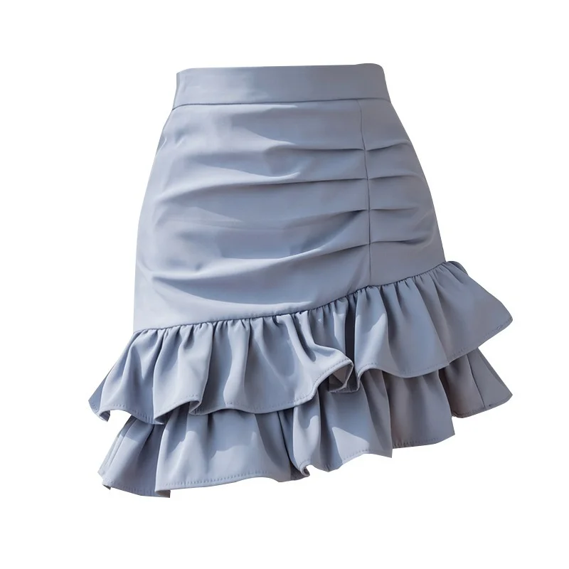 

Women Summer Fashion High Waist A-line Short Skirts Elegant Ruffled Asymmetrical Pleated Mini Skirt Preppy Style Female Skirt