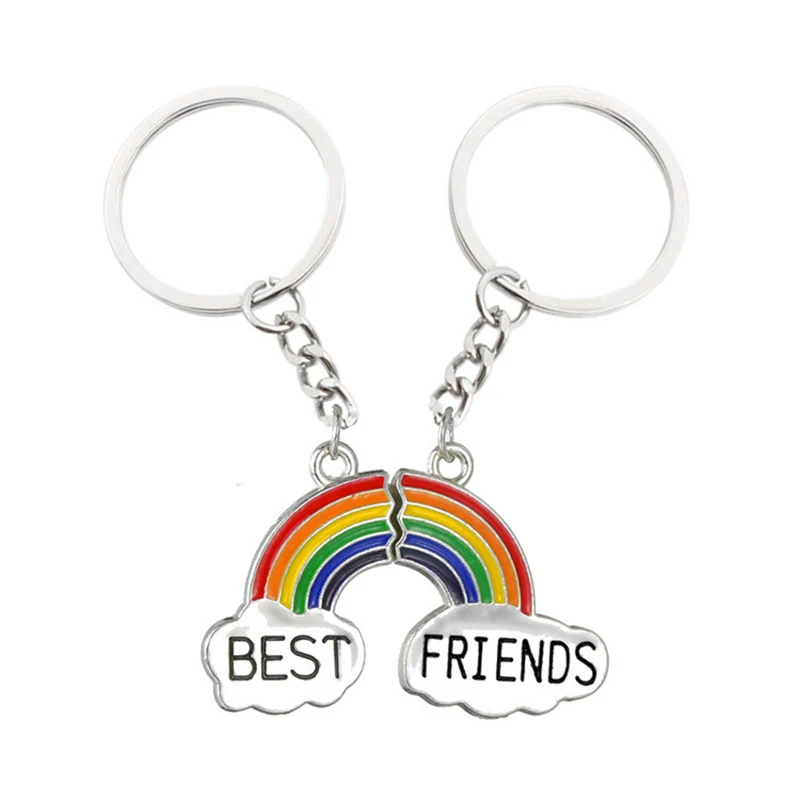 2 pieces of Best Friend Rainbow Couple Keychain Boy Girl Friendship Girl and Male Jewelry