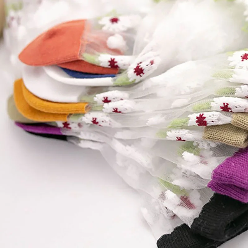 Silk Ultrathin Mid Tube Socks 1Pair Embroidered Flower for Women Transparent Breathable Summer Sock Nice Gift | Женская одежда